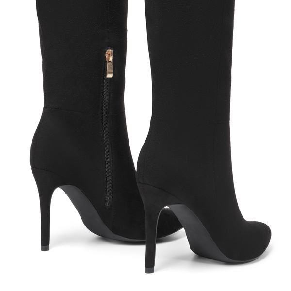 Pointed Toe Stiletto Knee High Boots - BLACK-SUEDE - 2